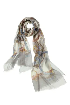 Alpine Cashmere Cinta Scarf Featherweight Printed Cashmere | Pearl Grey/Blue