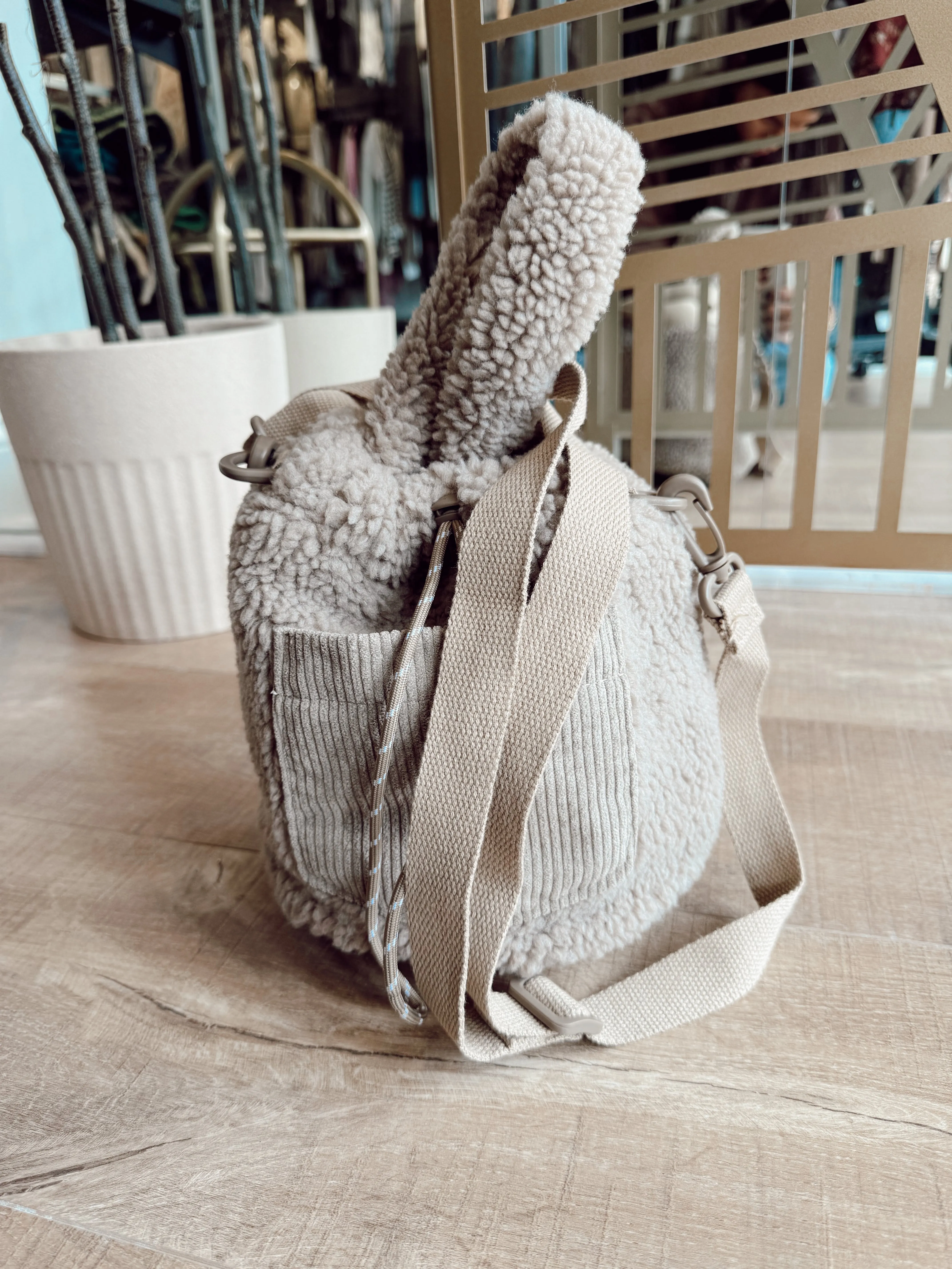 Fleece Crossbody Bucket Bag