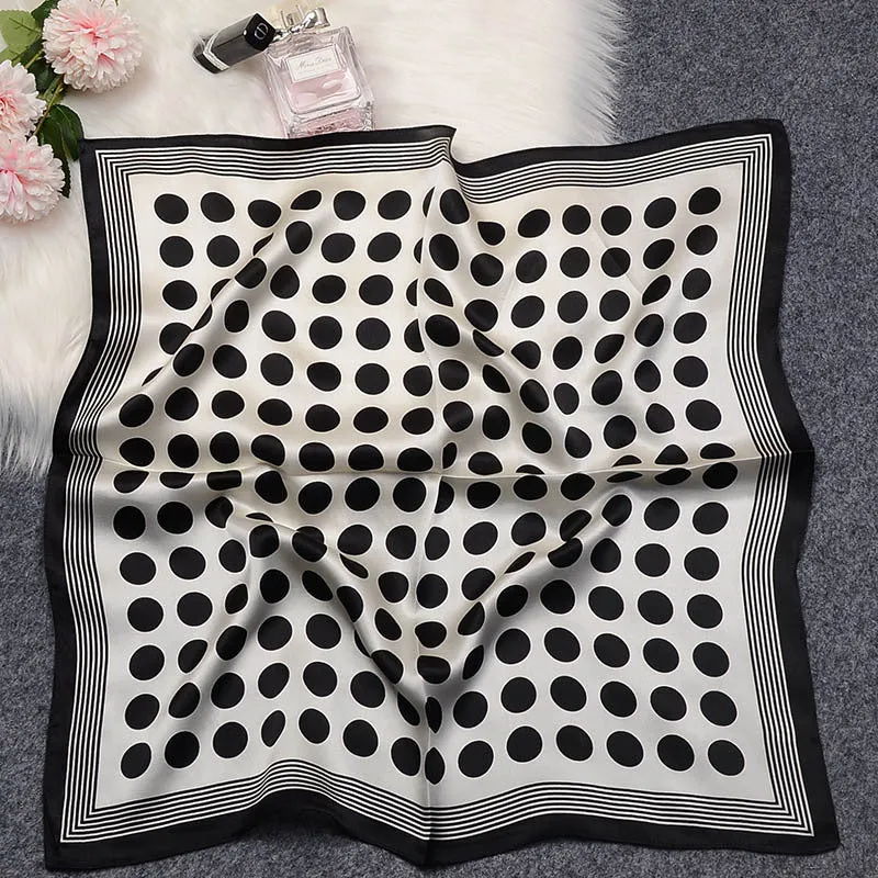 Retro Black Polka Dots Pure Mulberry Silk Scarf Bandana