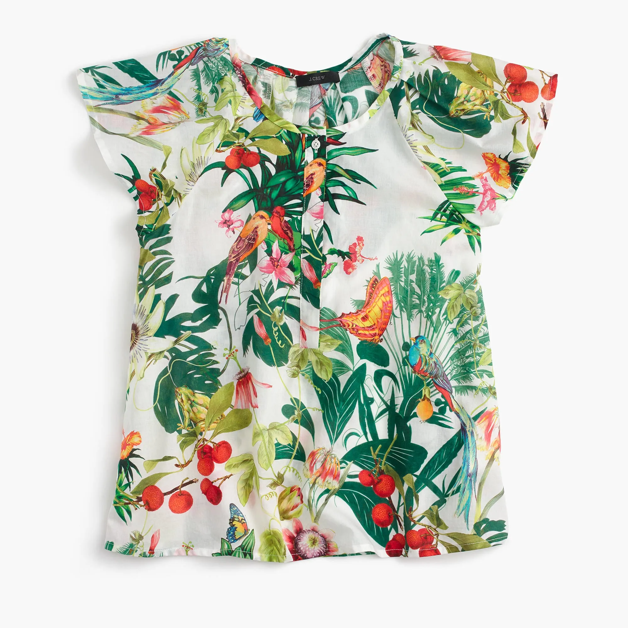 Ruffle-sleeve top in Ratti® Into the Wild print