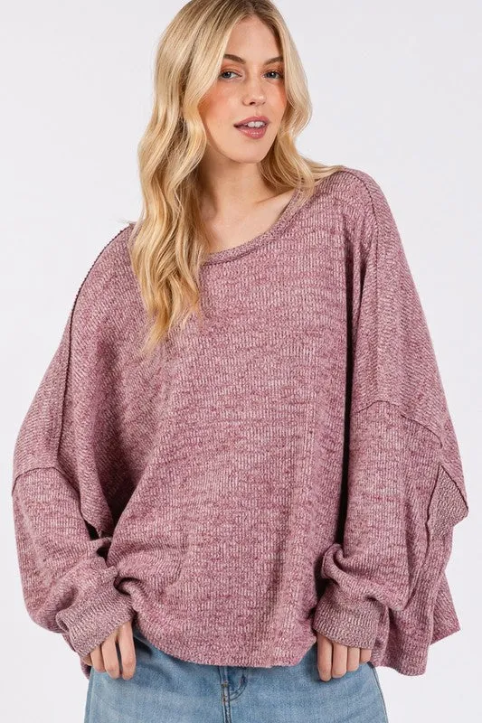 SAGE   FIG Round Neck Batwing Sleeve Oversize Top